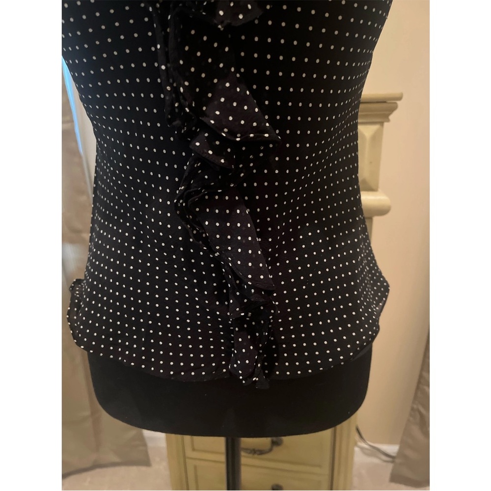 VTG Ralph Lauren Silk Black and White Polka Dot Ruffle Sleeveless Blouse - Picture 8 of 10